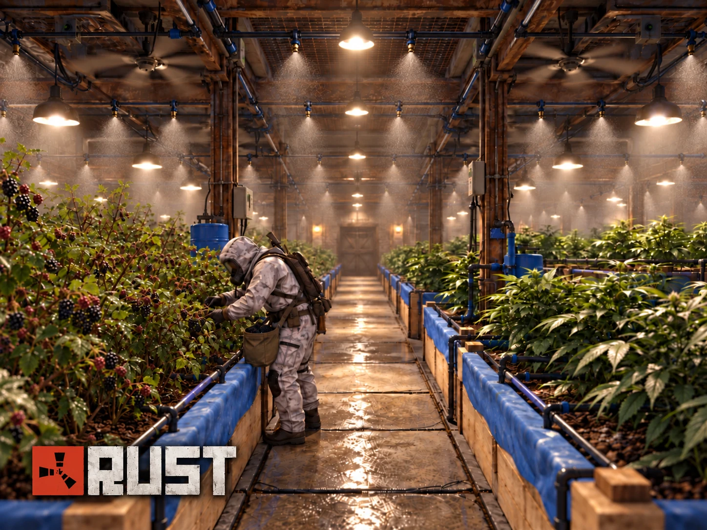 Rust üssünde fıskiyeler altında böğürtlen hasadı