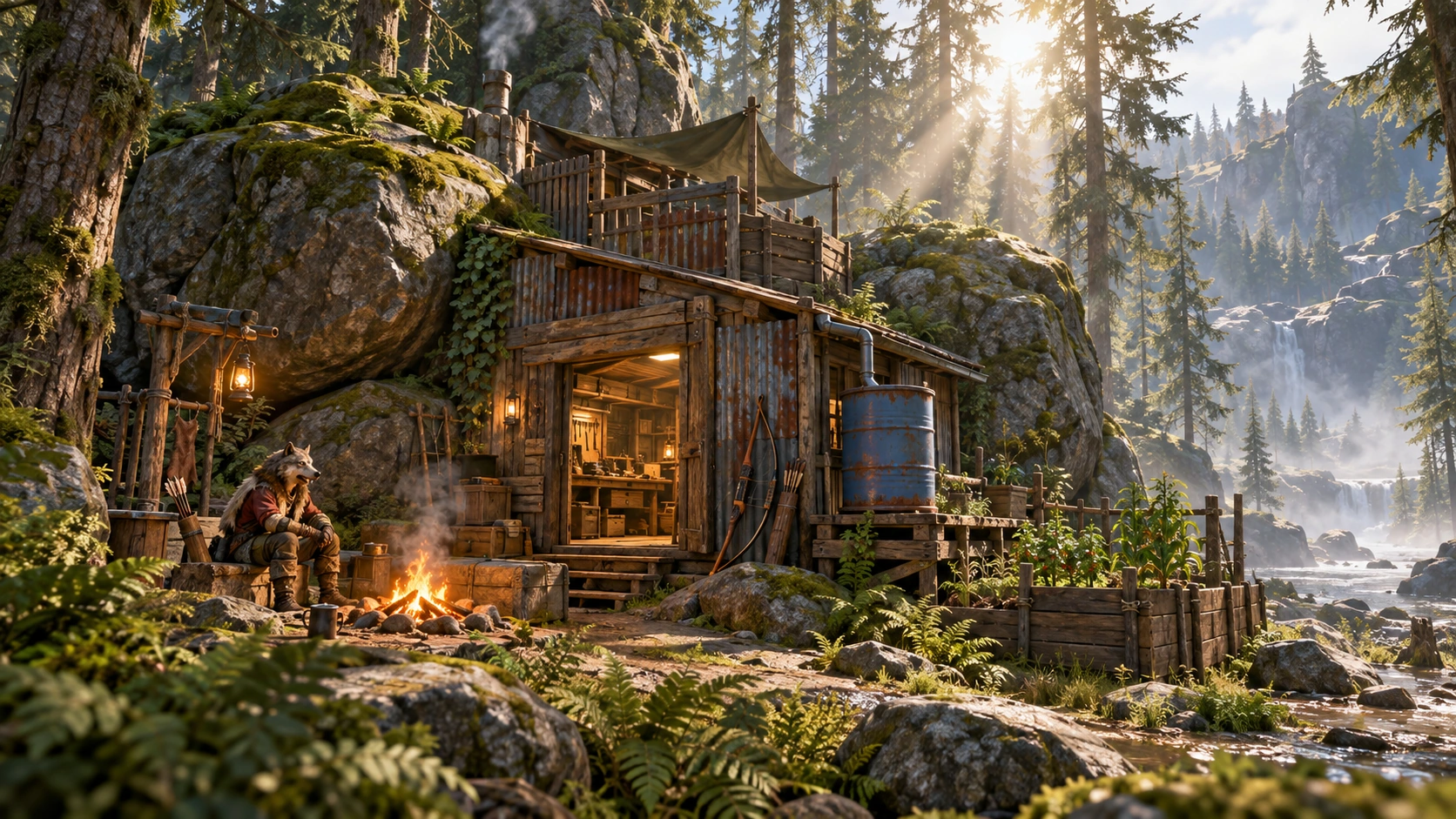 Rust ormanında kayaların arasındaki gizli üs